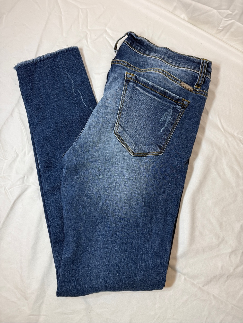 KanCan Dark Blue Frayed Hem Skinny Jeans